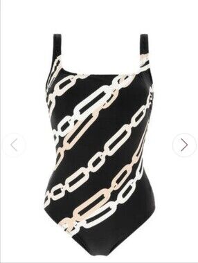 Gottex Black White Cream Chain Pattern One Piece Swim Suit Sz 16 *NWOT